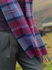 irish wool scarf long raspberry red lavender purple check