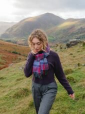 irish wool scarf long raspberry red lavender purple check