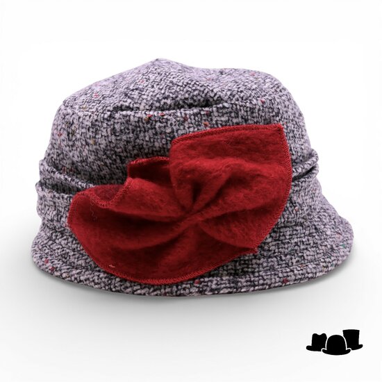 panizza cloche met strik babi wol grijs en rood