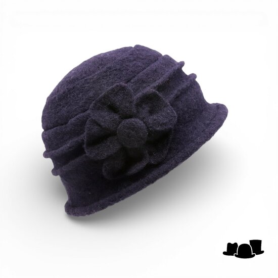 panizza cloche met bloem siem wol zwart