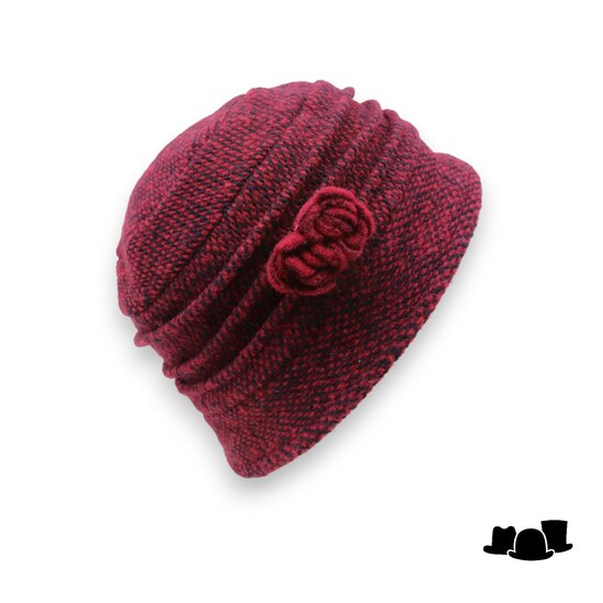 panizza cloche met bloemen wolmix rood en zwart