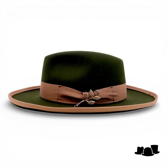 jos van dijck fedora rho pencil roll brim haarvilt groen en camel