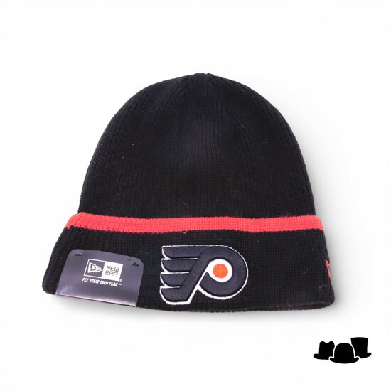 new era knitted beanie philadelphia flyers black and orange