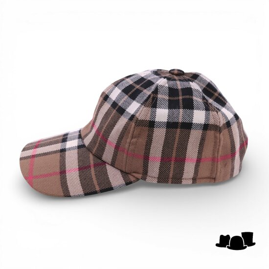 city sport winter baseball cap tartan camel zwart