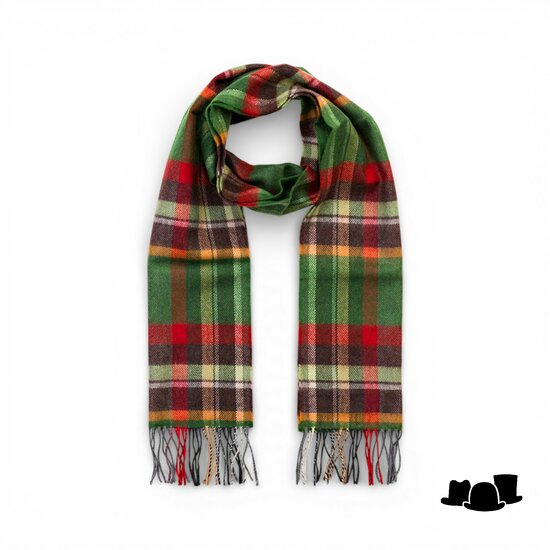 john hanly merino luxury wool scarf green rust orange brown check