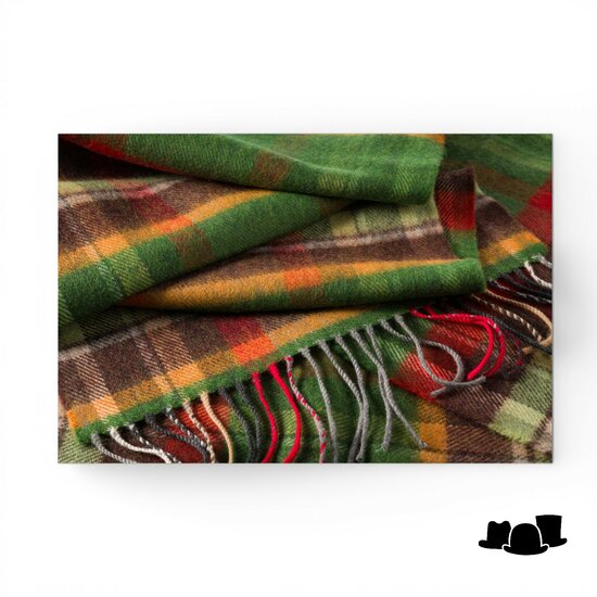 john hanly merino luxury wool scarf green rust orange brown check