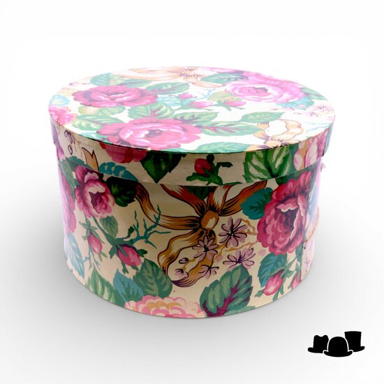 vintage hoedendoos 30 cm met botanisch patroon 1
