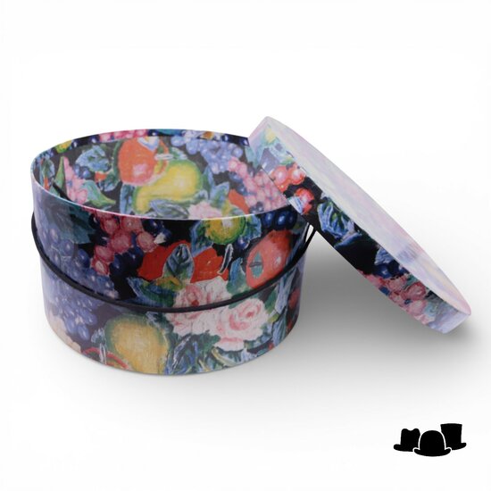 vintage hoedendoos 28 cm met fruit and flowers