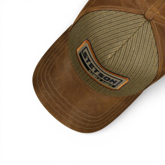 stetson trucker cap cotton linnen and leather stripe