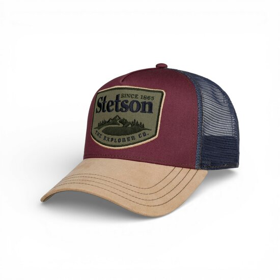 stetson trucker cap explorer co burgundy green and beige