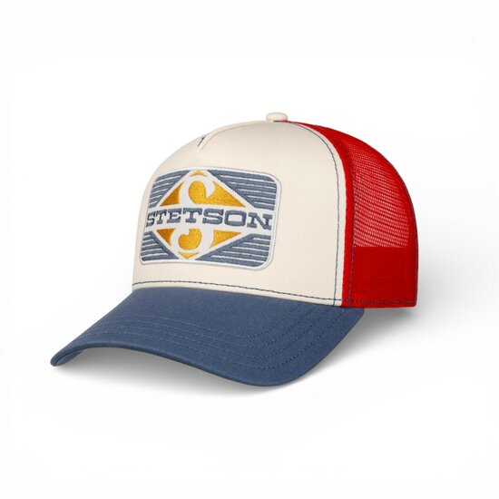 stetson trucker cap rhombus red and blue