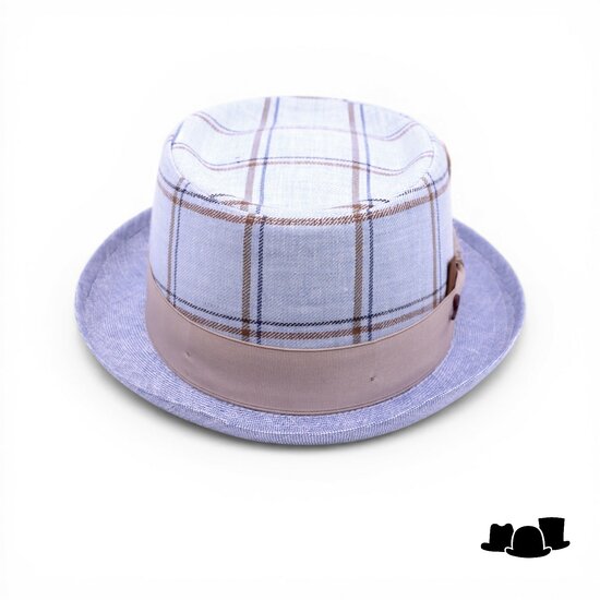 alfonso deste pork pie linnen light blue tartan
