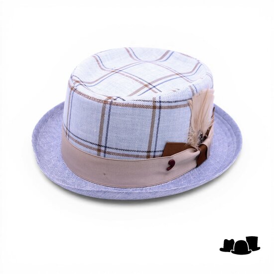 alfonso deste pork pie linnen light blue tartan