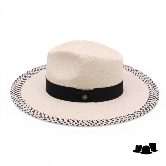 vintimilla fedora 8H130 brede dessin rand panama zwart naturel