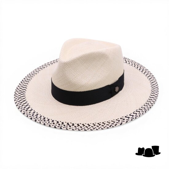 vintimilla fedora 8H130 brede dessin rand panama zwart naturel