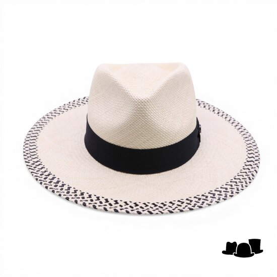 vintimilla fedora 8H130 brede dessin rand panama zwart naturel