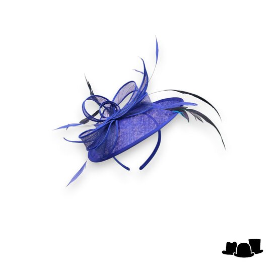 eigen atelier bespoke fascinator disc veren royal blue
