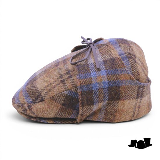 city sport engelse pet 9 met oorklep british tweed ruit camel blauw