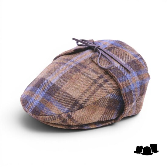 city sport engelse pet 9 met oorklep british tweed ruit camel blauw