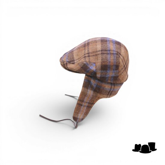 city sport engelse pet 9 met oorklep british tweed ruit camel blauw