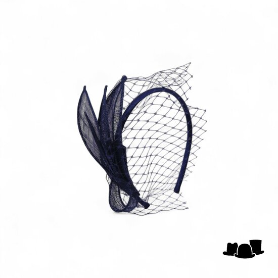 seeberger haarversiering diadeem ella sinamay en voile inktblauw