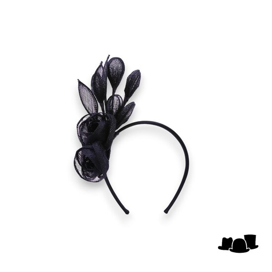seeberger haarversiering diadeem eva sinamay bloemen zwart
