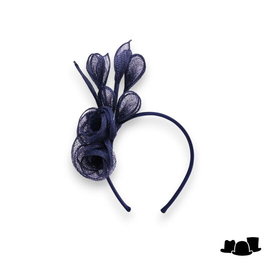 seeberger haarversiering diadeem eva sinamay bloemen inktblauw