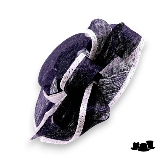 bedacht fascinator bristol matelot strik sinamay zwart wit