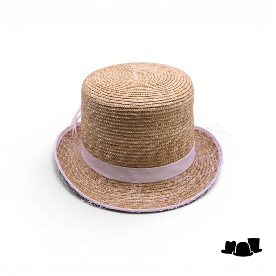 jos van dijck hoge hoed stro met birdcage naturel en wit
