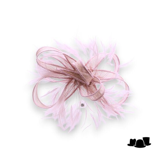 eigen atelier bespoke haarversiering ronda sinamay veren zacht roze