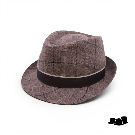 jos van dijck trilby wol ruit taupe en blauw