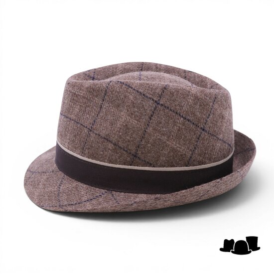 jos van dijck trilby wol ruit taupe en blauw