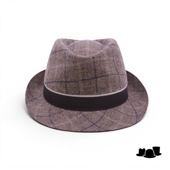 jos van dijck trilby wol ruit taupe en blauw