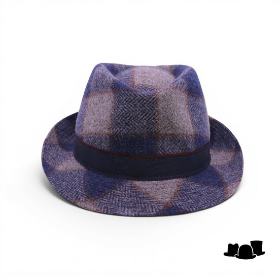 jos van dijck trilby wol tartan blauw grijs en rood