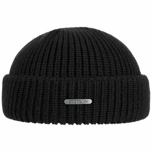 stetson short beanie nashvile merino wool knit black
