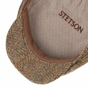 stetson driver cap harris tweed brown beige stripe blue