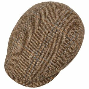 stetson driver cap harris tweed brown beige stripe blue