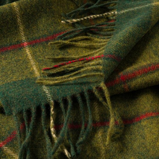 john hanly irish wool scarf short country green red cream plaid