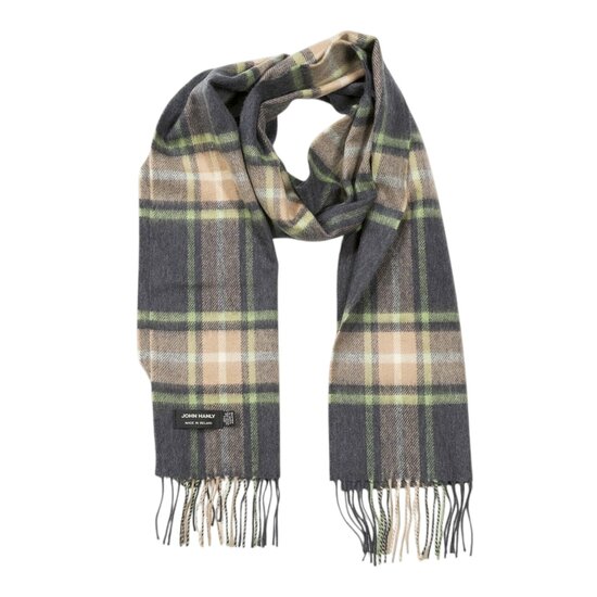 john hanly merino luxury wool scarf grey beige light green check
