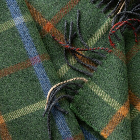 john hanly merino luxury wool scarf green rust orange blue check