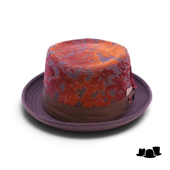 alfonso deste pork pie wol gemeleerd camo terracotta bruin