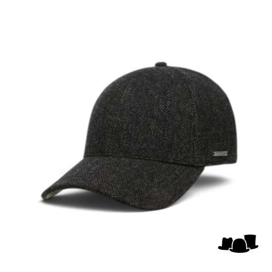 stetson baseballcap wool herringbone antraciet