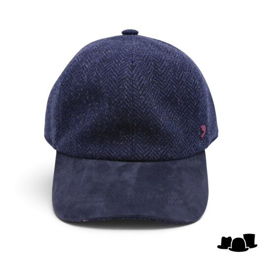 alfonso deste baseball cap wol en leder visgraat donkerblauw