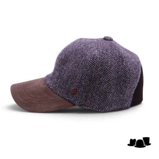 alfonso deste baseball cap wol en leder visgraat grijsblauw en bruin