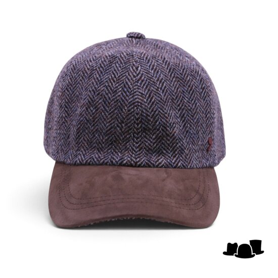 alfonso deste baseball cap wol en leder visgraat grijsblauw en bruin