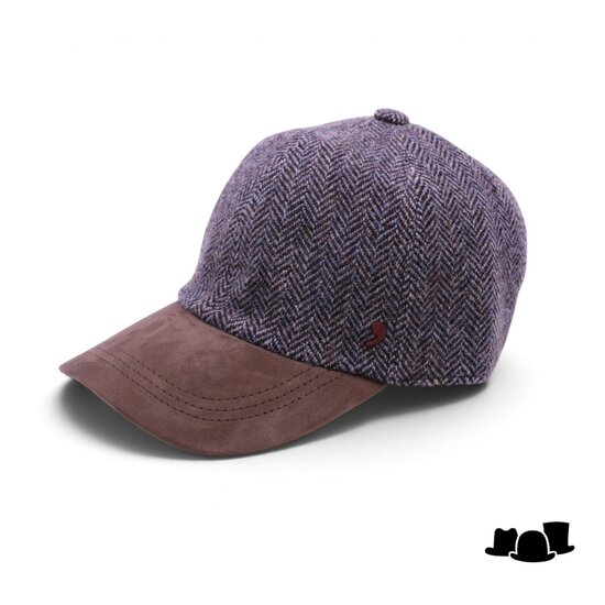alfonso deste baseball cap wol en leder visgraat grijsblauw en bruin