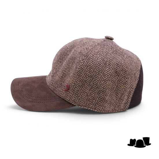 alfonso deste baseball cap wol en leer visgraat bruin beige