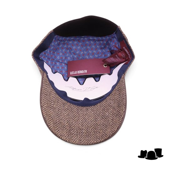 alfonso deste baseball cap wol en leer visgraat bruin beige