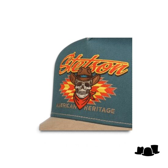 stetson trucker cap cowboy skull beige green