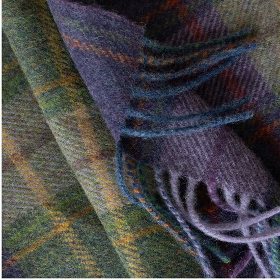 john hanly irish wool scarf long purple green plaid